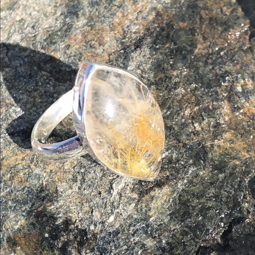 GOLDEN RUTILE 925 STERLING SILVER RING, SIZE 8.5 - Picture 2 of 12